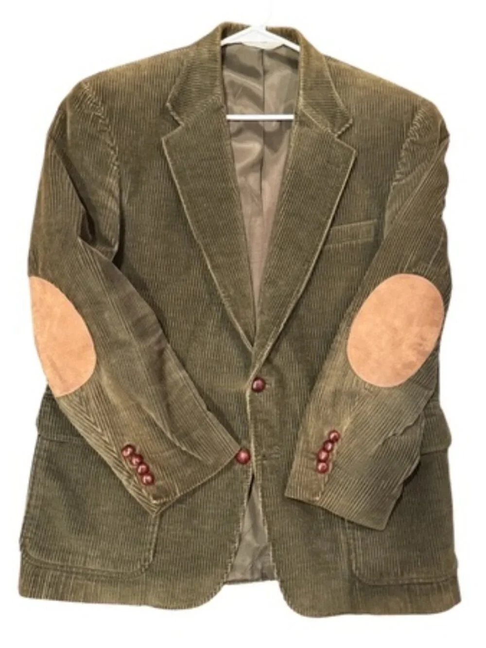 Lands' End Corduroy Sport Coat Blazer Men's 42R Olive Green Elbow Patch USA Made
